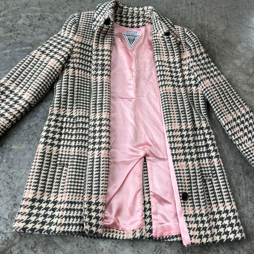 Marvin Richards  Vintage Pink Houndstooth Wool Blend Coat Jacket Women's XL - Picture 3 of 10
